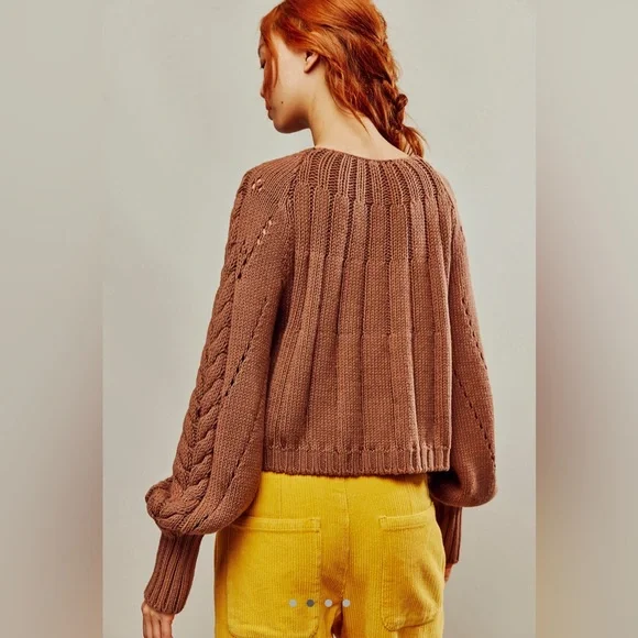 NWOT Free People Sandra Pullover Cable Knit Sweater in Brown - Medium - Picture 2 of 10